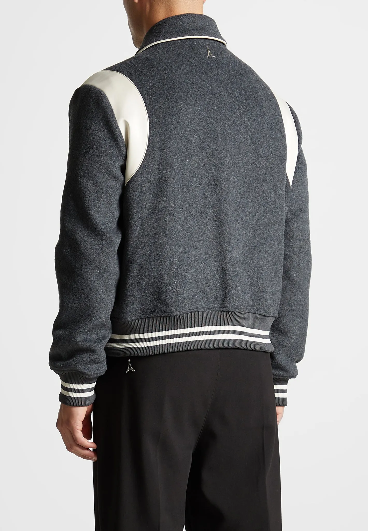 Satin Panelled Varsity Jacket - Grey sold by Maniere De Voir product image thumbnail 5