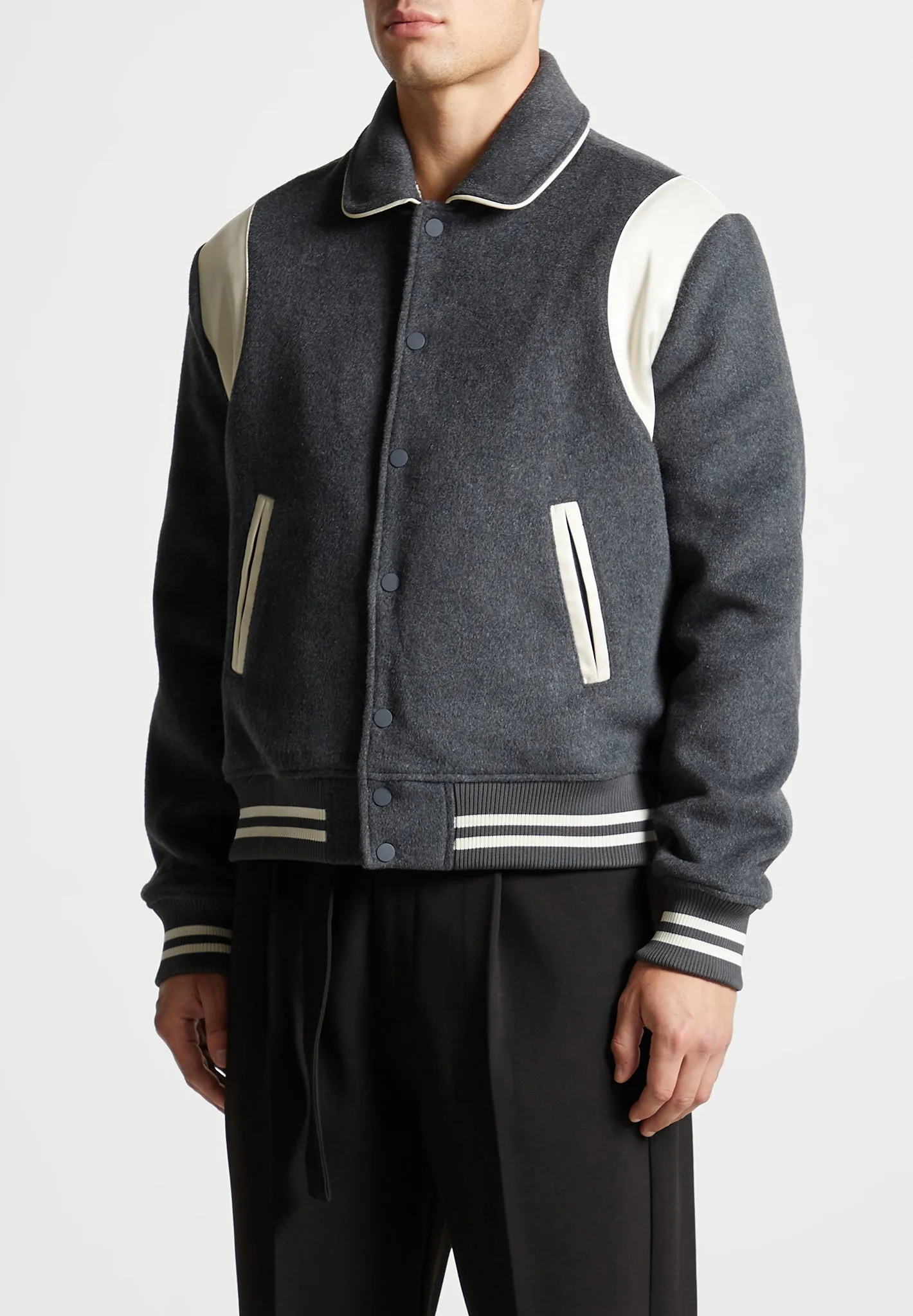 Satin Panelled Varsity Jacket - Grey sold by Maniere De Voir product image thumbnail 4