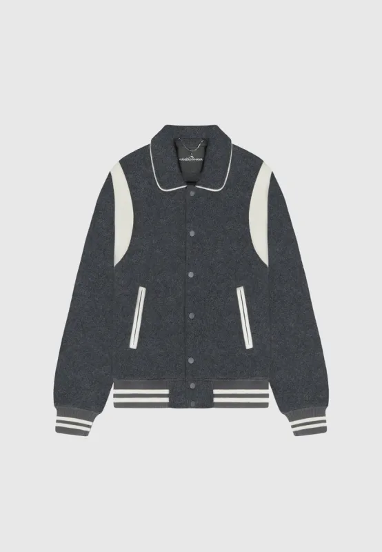 Satin Panelled Varsity Jacket - Grey sold by Maniere De Voir