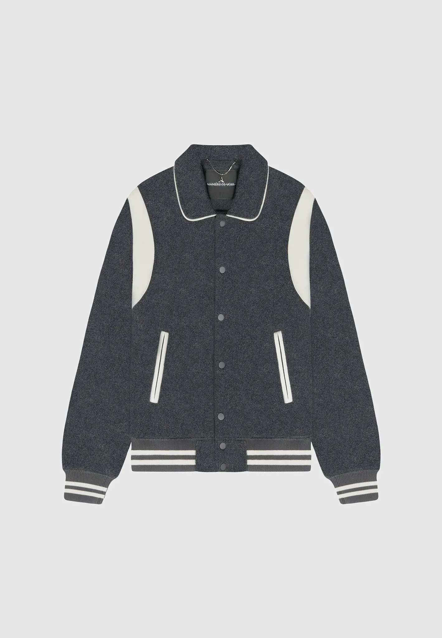 Satin Panelled Varsity Jacket - Grey sold by Maniere De Voir