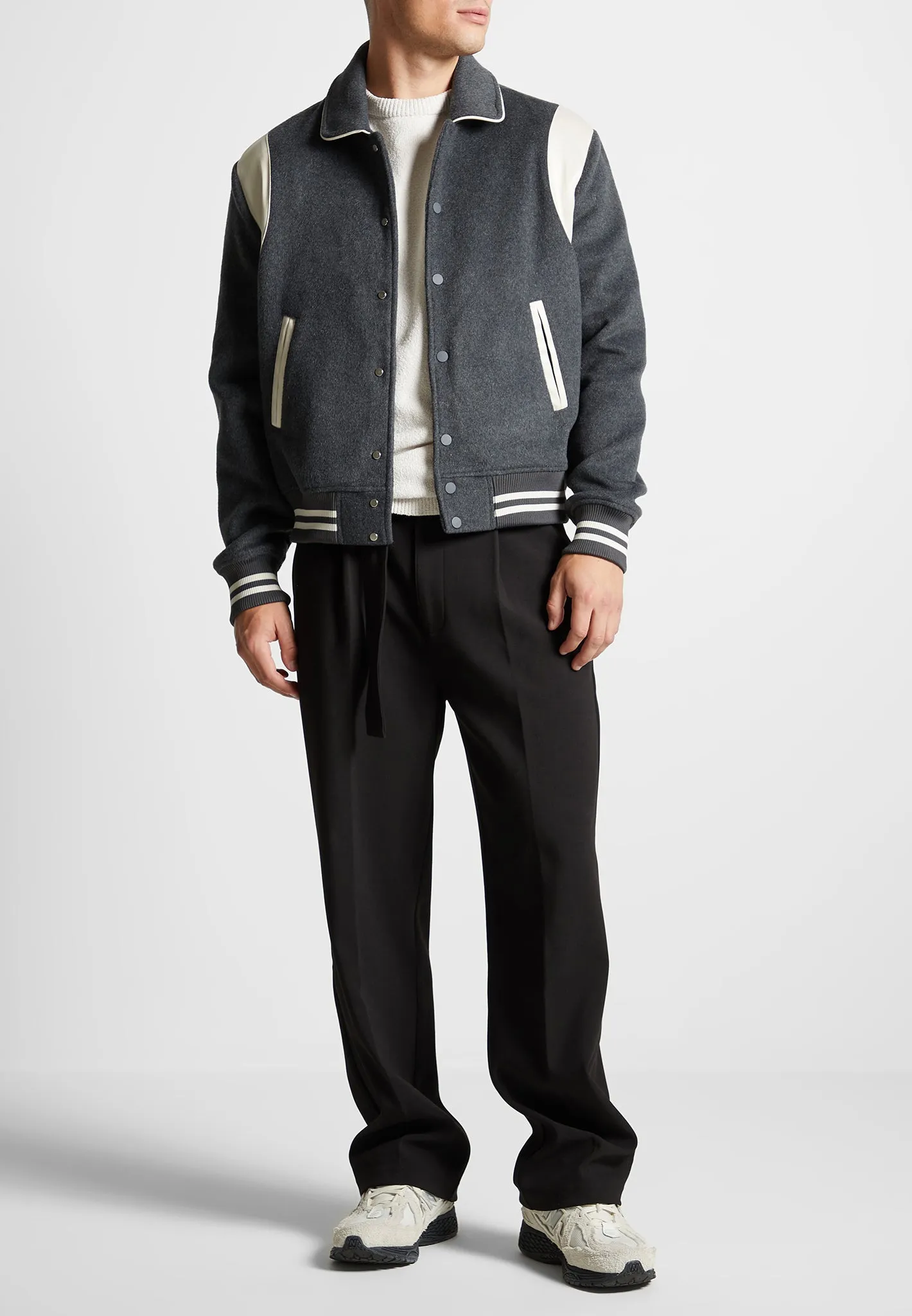 Satin Panelled Varsity Jacket - Grey sold by Maniere De Voir product image thumbnail 2