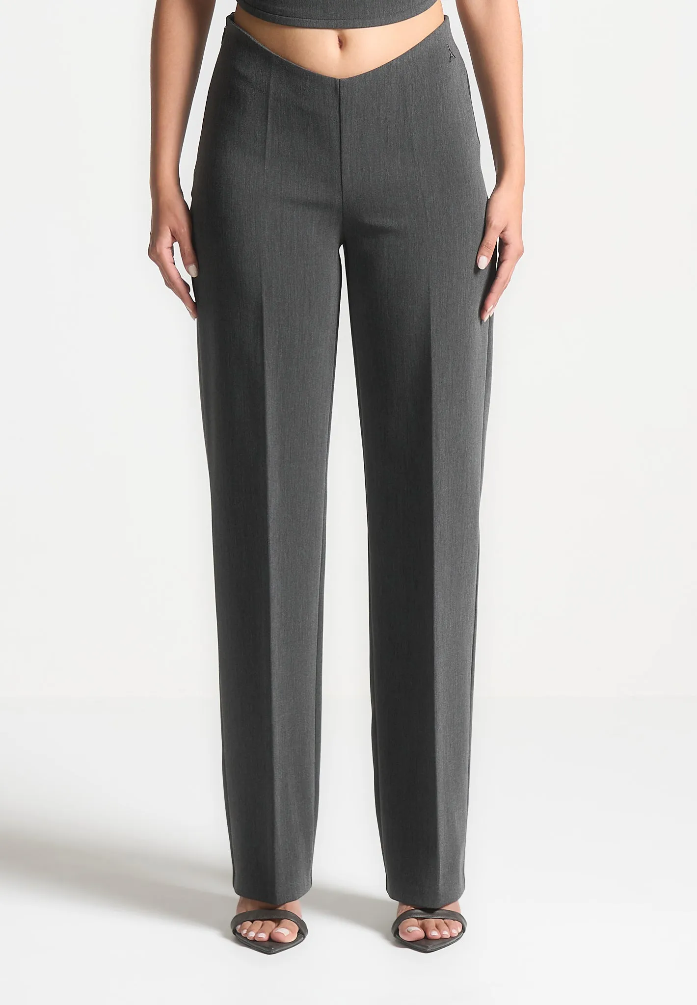 Curved Waist Tailored Trousers - Dark Grey sold by Maniere De Voir product image thumbnail 3