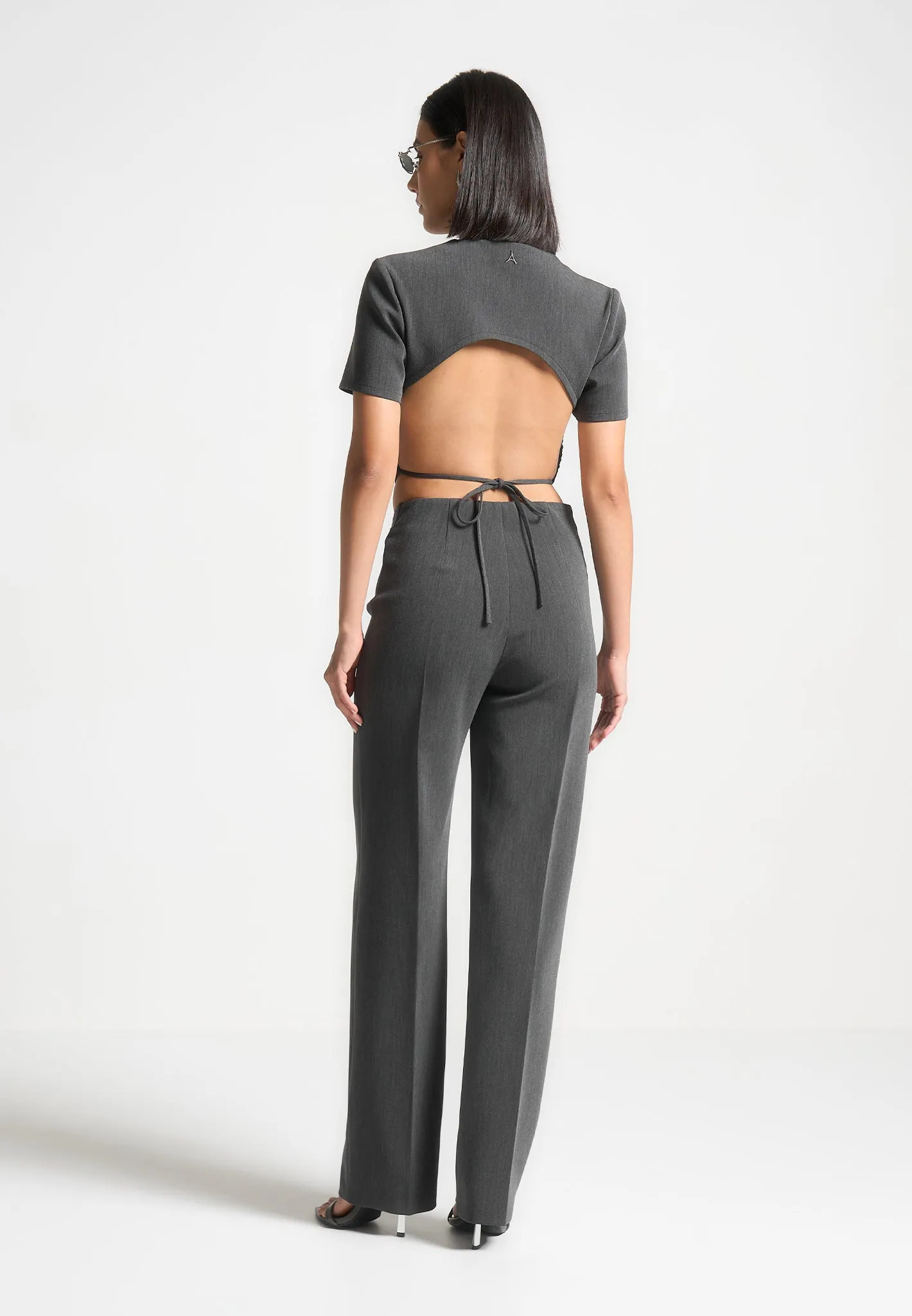 Curved Waist Tailored Trousers - Dark Grey sold by Maniere De Voir product image thumbnail 2