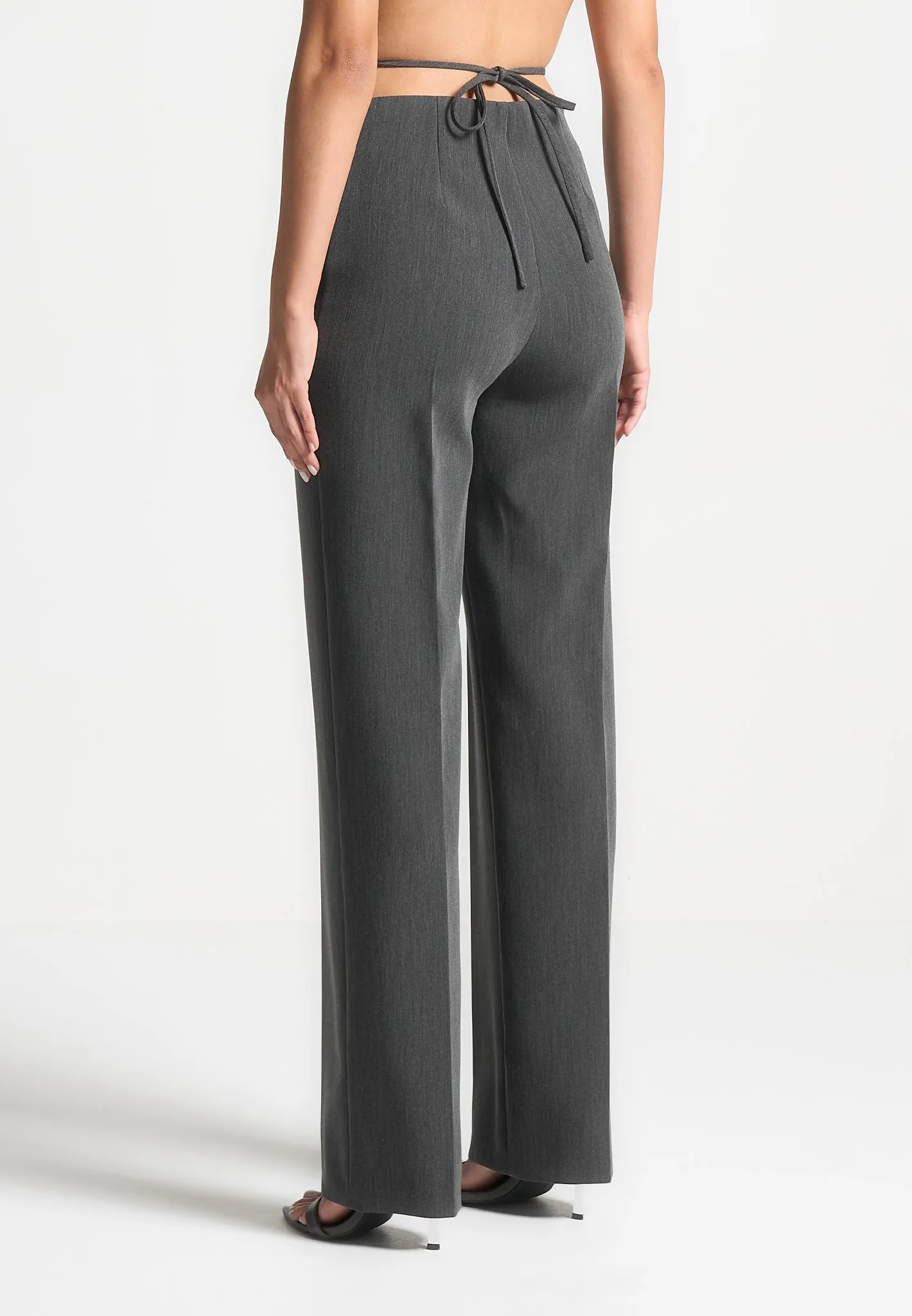 Curved Waist Tailored Trousers - Dark Grey sold by Maniere De Voir product image thumbnail 4