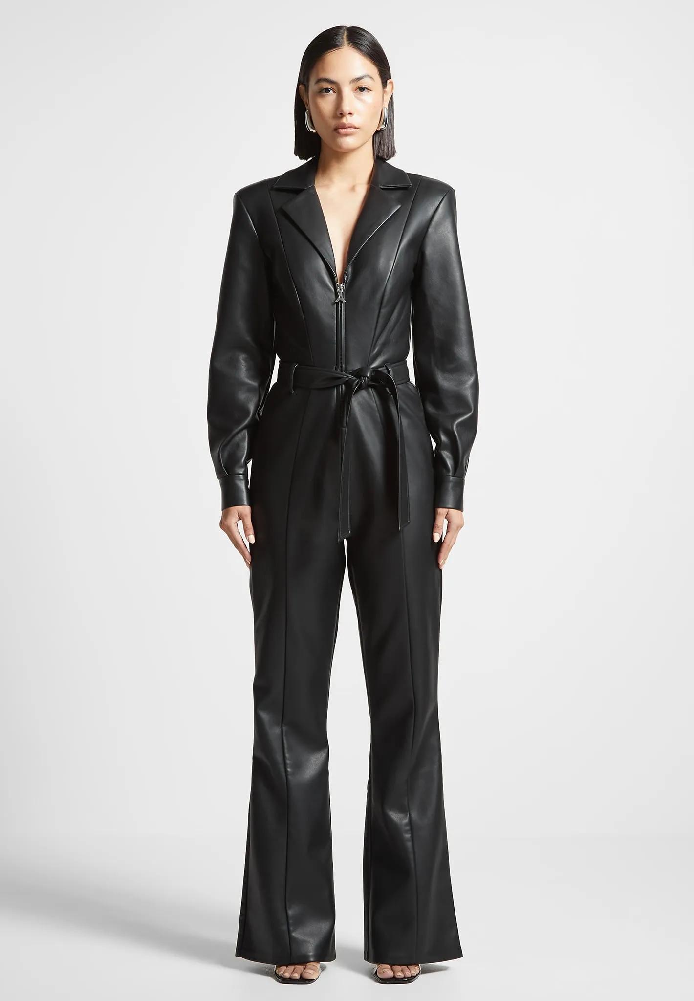 Leather Fit and Flare Belted Jumpsuit - Black sold by Maniere De Voir product image thumbnail 3