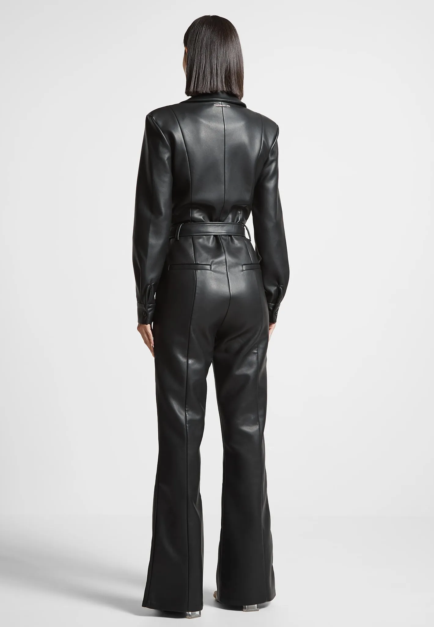 Leather Fit and Flare Belted Jumpsuit - Black sold by Maniere De Voir product image thumbnail 4