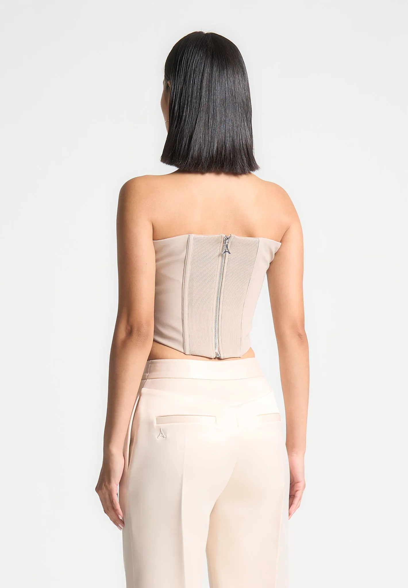 Satin Pintuck Bandeau Corset Top - Champagne sold by Maniere De Voir product image thumbnail 4