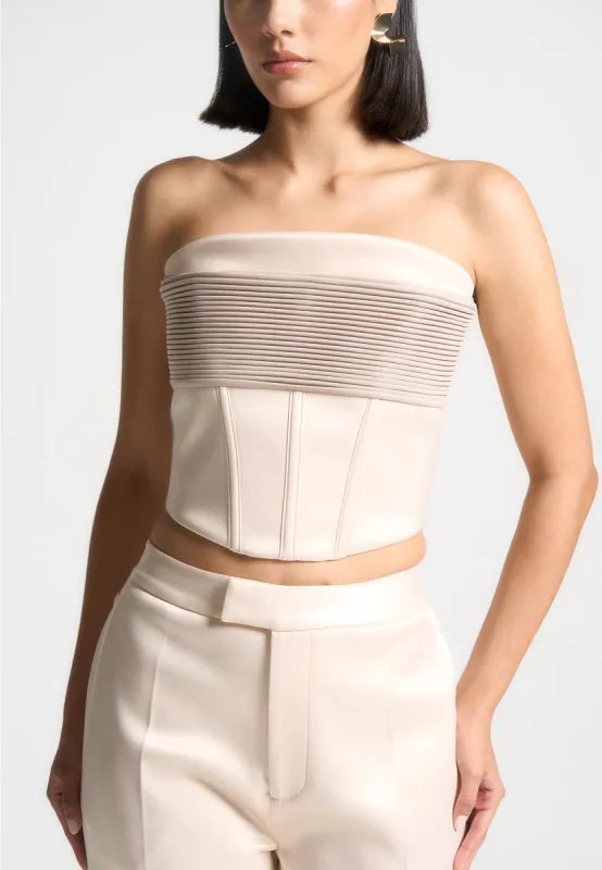 Satin Pintuck Bandeau Corset Top - Champagne made by Maniere De Voir