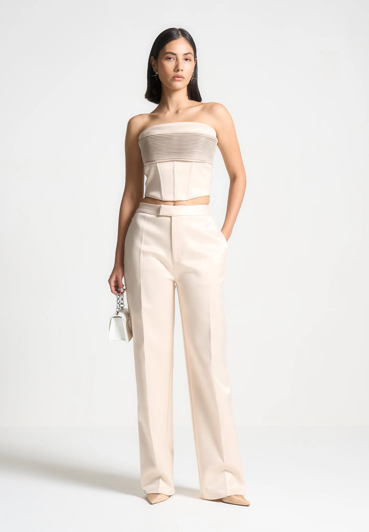 Satin Pintuck Bandeau Corset Top - Champagne sold by Maniere De Voir product image thumbnail 2