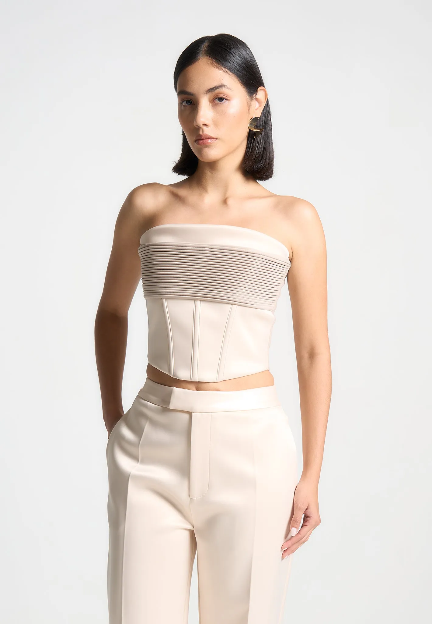 Satin Pintuck Bandeau Corset Top - Champagne sold by Maniere De Voir product image thumbnail 3