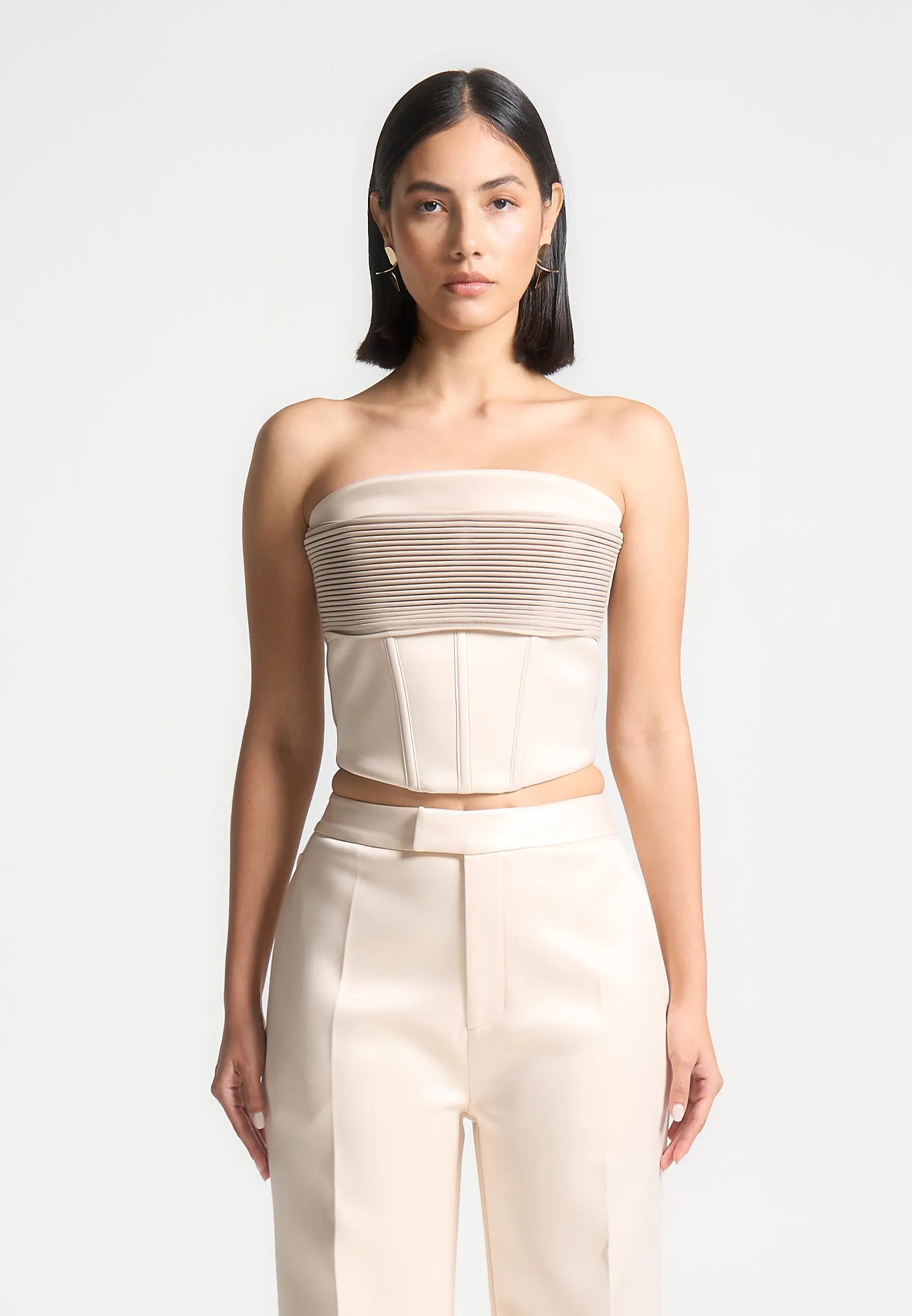 Satin Pintuck Bandeau Corset Top - Champagne sold by Maniere De Voir product image thumbnail 5