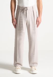 Textured Belted Tailored Trousers - Beige sold by Maniere De Voir