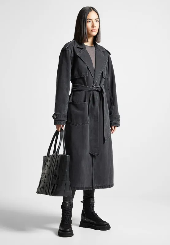 Denim Trench Coat - Washed Black sold by Maniere De Voir