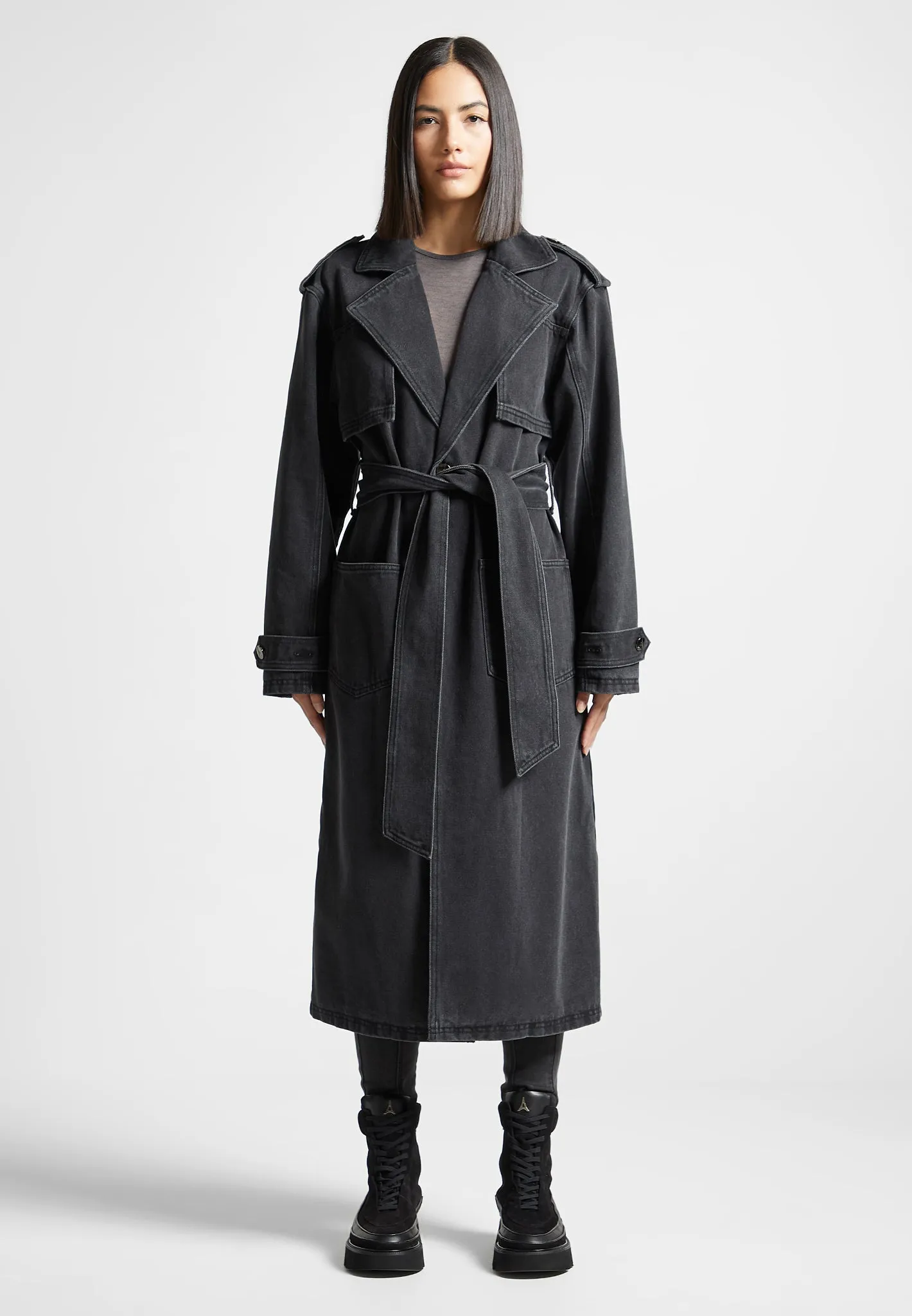 Denim Trench Coat - Washed Black sold by Maniere De Voir product image thumbnail 3