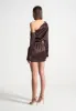 Off Shoulder Draped Satin Mini Dress with Belt - Brown sold by Maniere De Voir