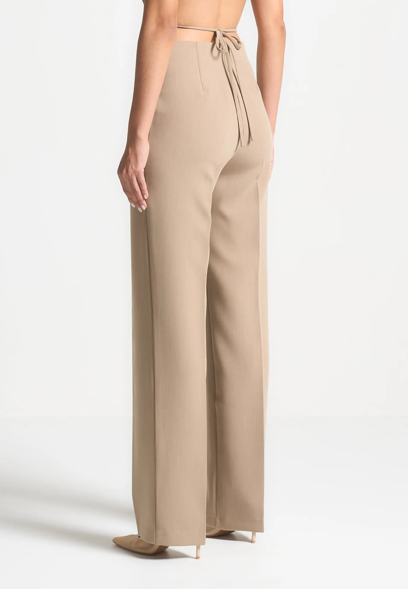 Curved Waist Tailored Trousers - Dark Beige sold by Maniere De Voir product image thumbnail 4