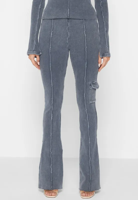 Ribbed Flared Leggings - Washed Blue sold by Maniere De Voir