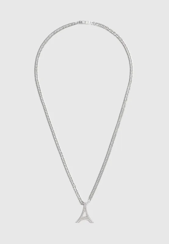 Sterling Silver Iced Eiffel Pendant Necklace - Silver sold by Maniere De Voir