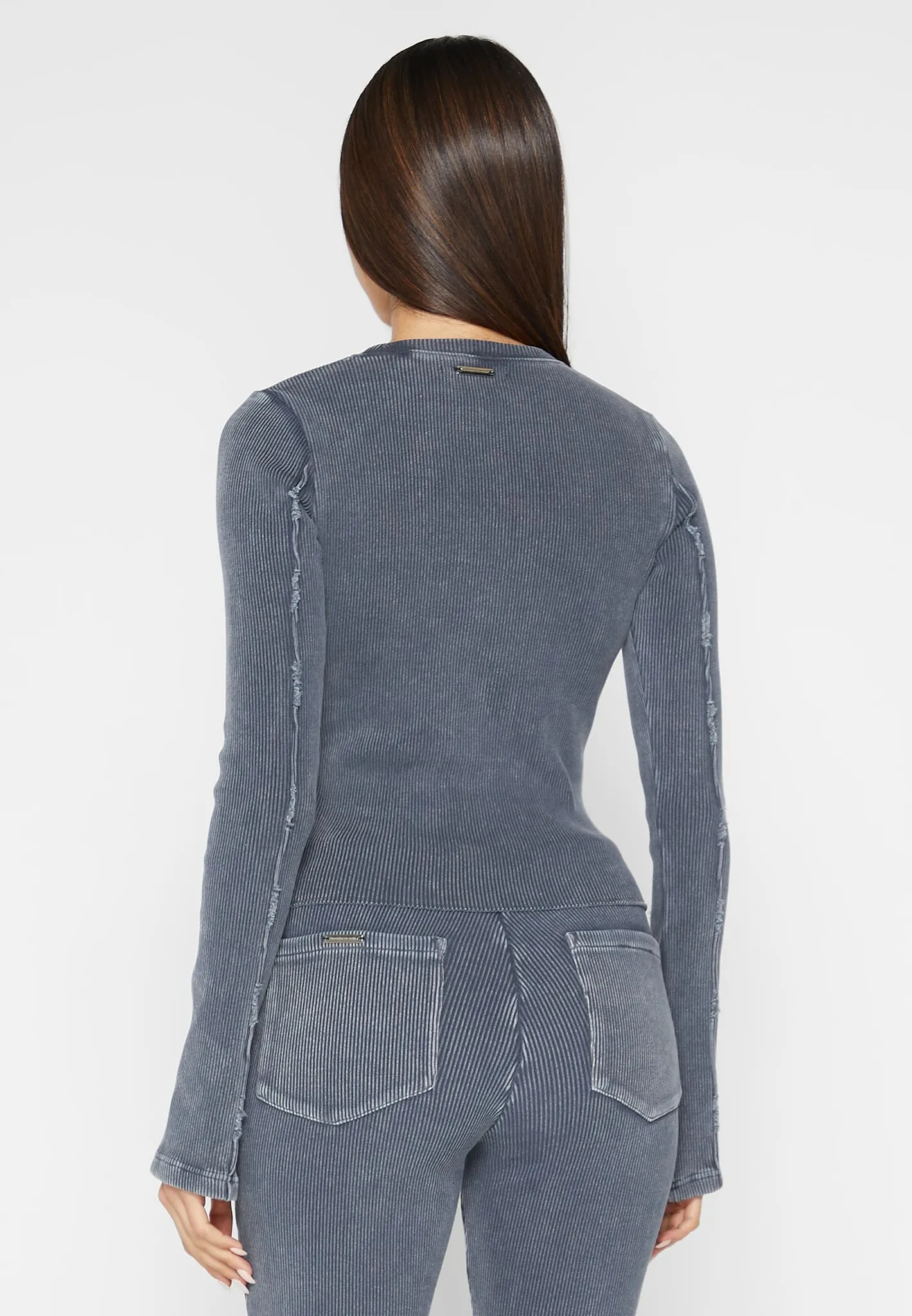 Ribbed Long Sleeve Top - Washed Blue sold by Maniere De Voir product image thumbnail 4