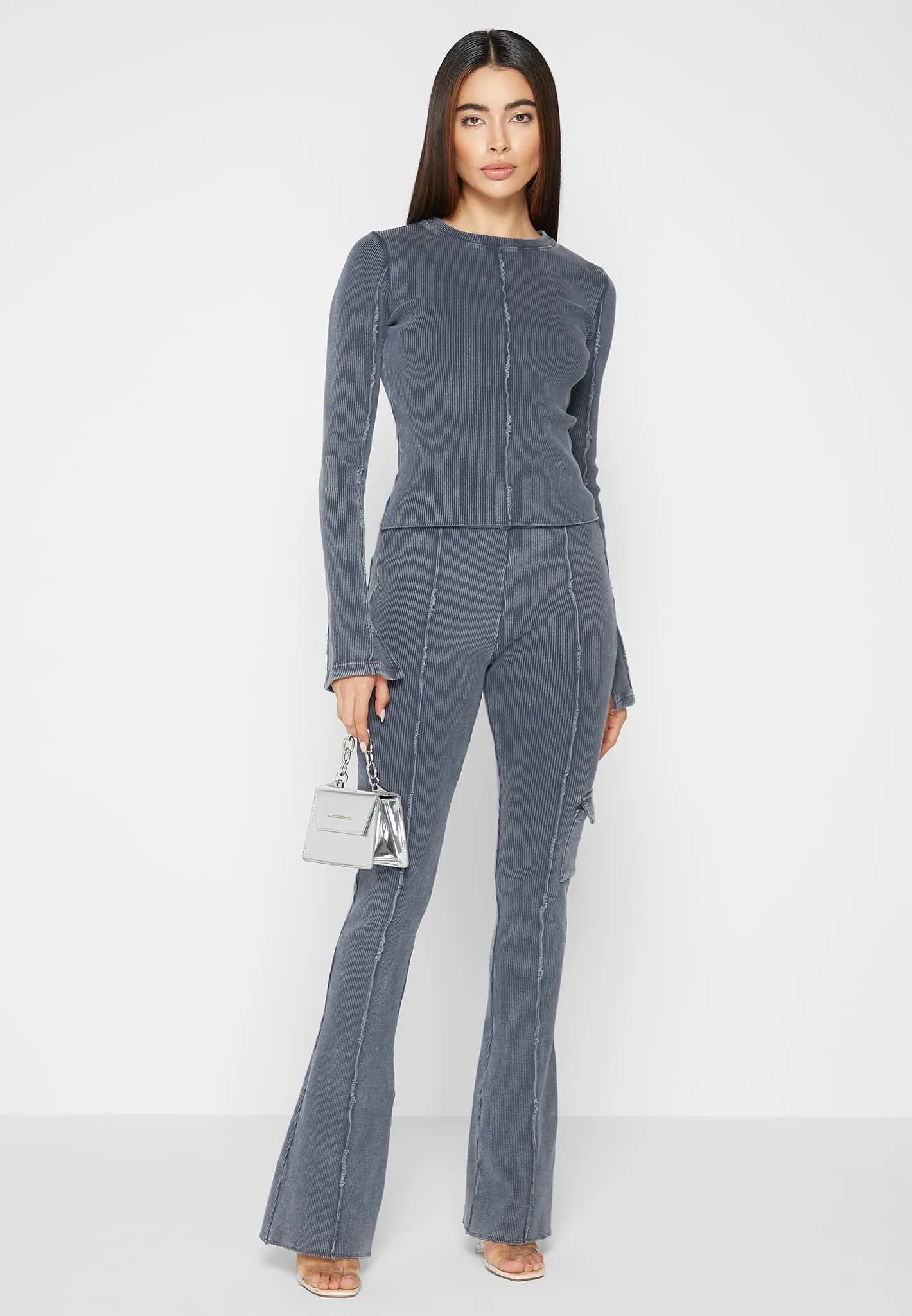 Ribbed Long Sleeve Top - Washed Blue sold by Maniere De Voir product image thumbnail 2