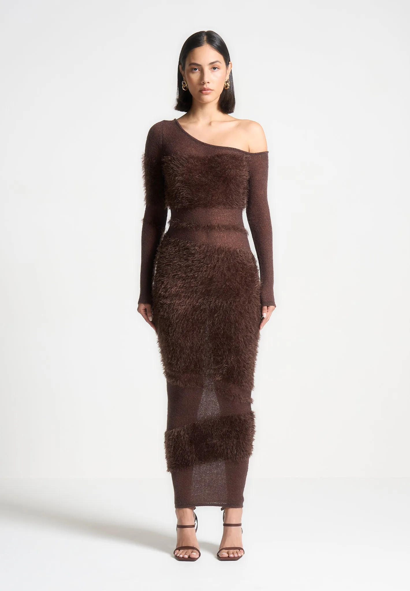 Off Shoulder Knitted Maxi Dress - Brown sold by Maniere De Voir product image thumbnail 3