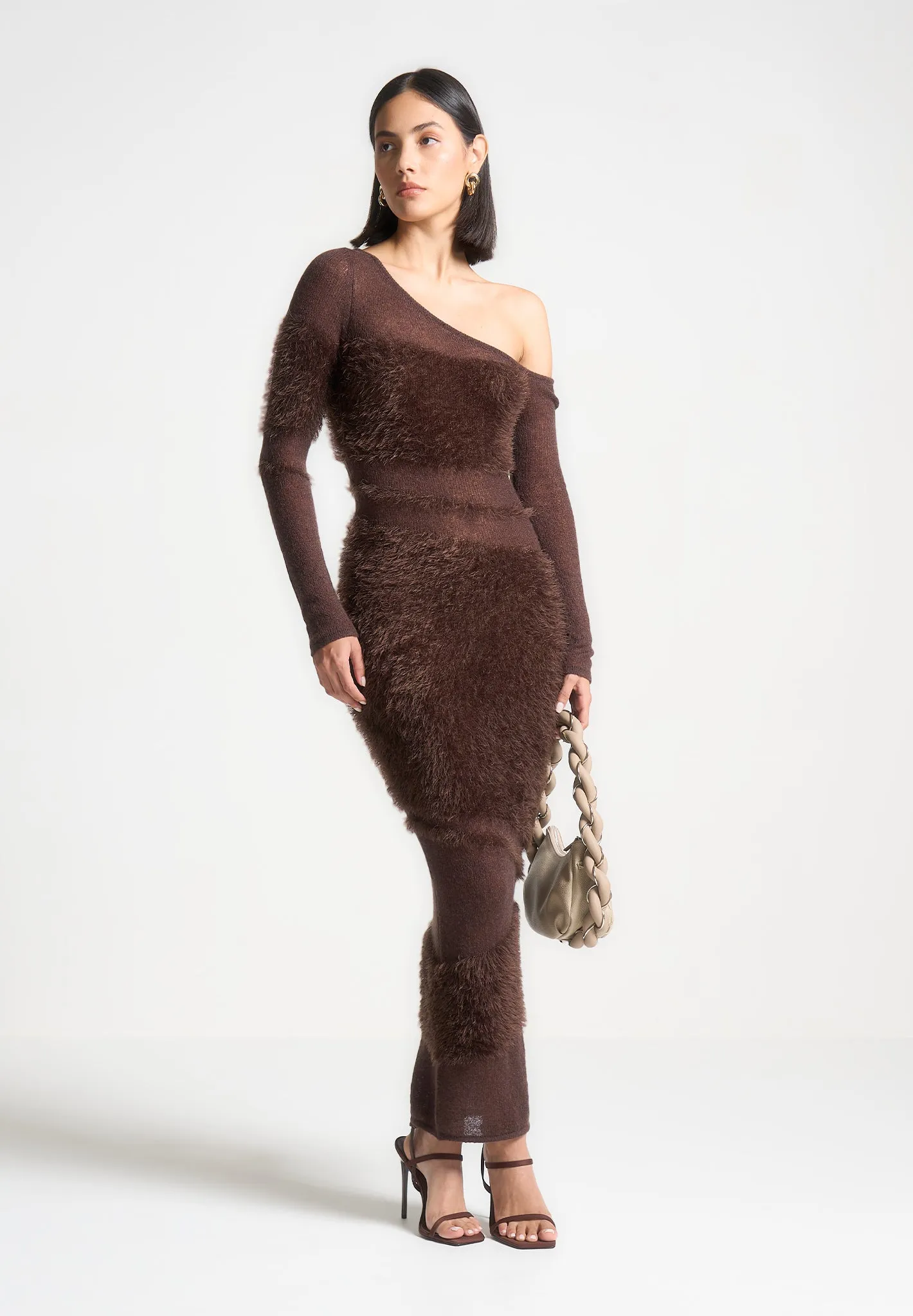 Off Shoulder Knitted Maxi Dress - Brown sold by Maniere De Voir