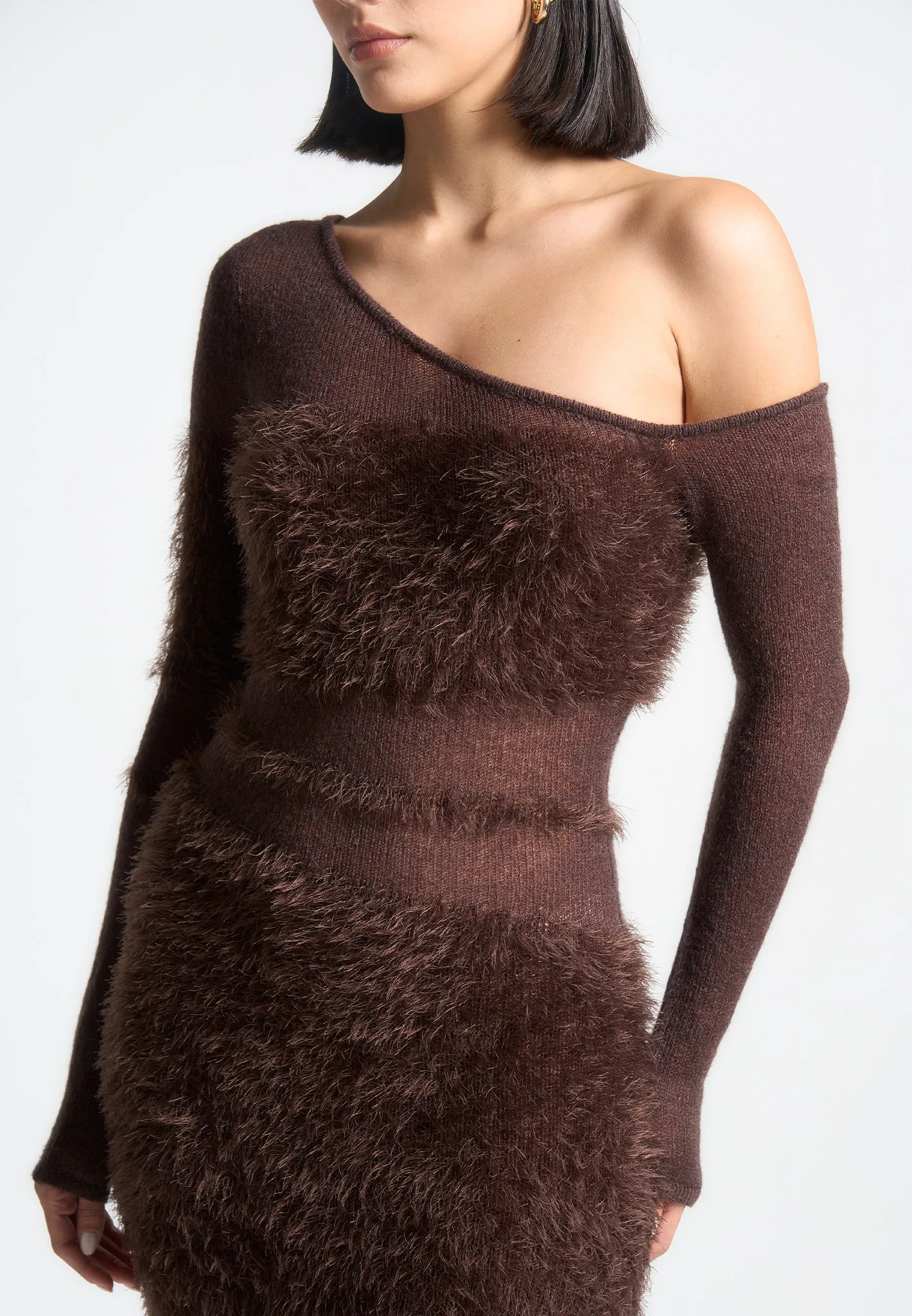 Off Shoulder Knitted Maxi Dress - Brown sold by Maniere De Voir product image thumbnail 2