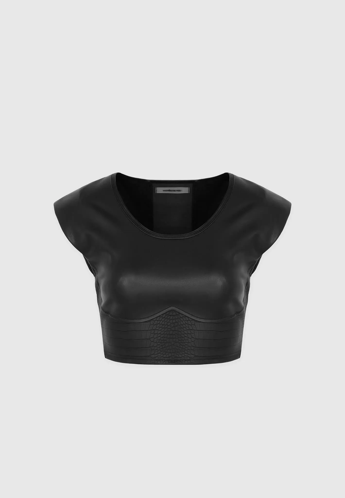 Wide Shoulder Croc Embossed Crop Top - Black sold by Maniere De Voir product image thumbnail 5