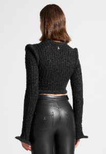 Flared Sleeve Textured Knit Cardigan - Black sold by Maniere De Voir