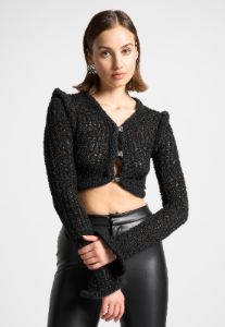 Flared Sleeve Textured Knit Cardigan - Black sold by Maniere De Voir