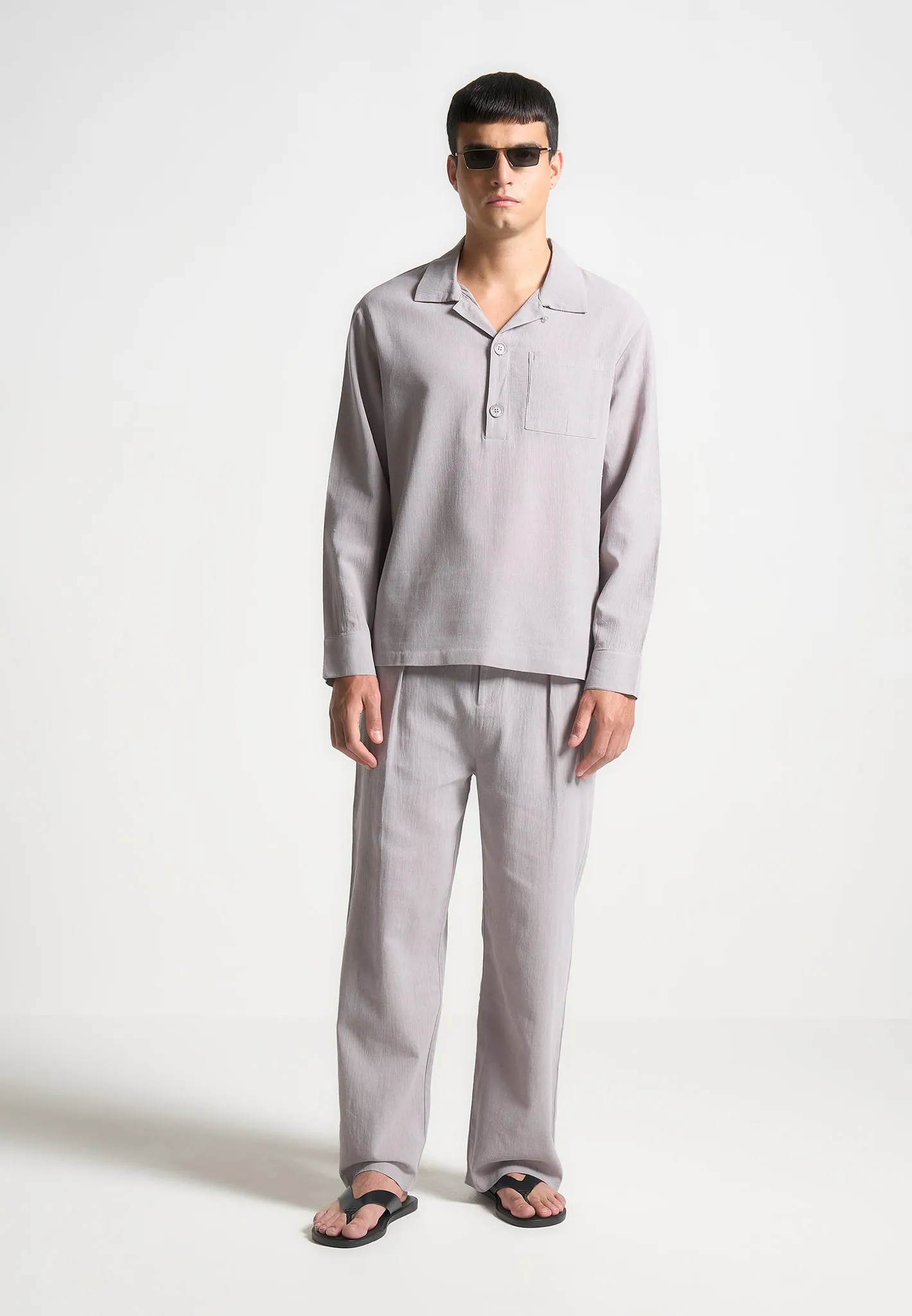 Crinkled Linen Trousers - Grey sold by Maniere De Voir