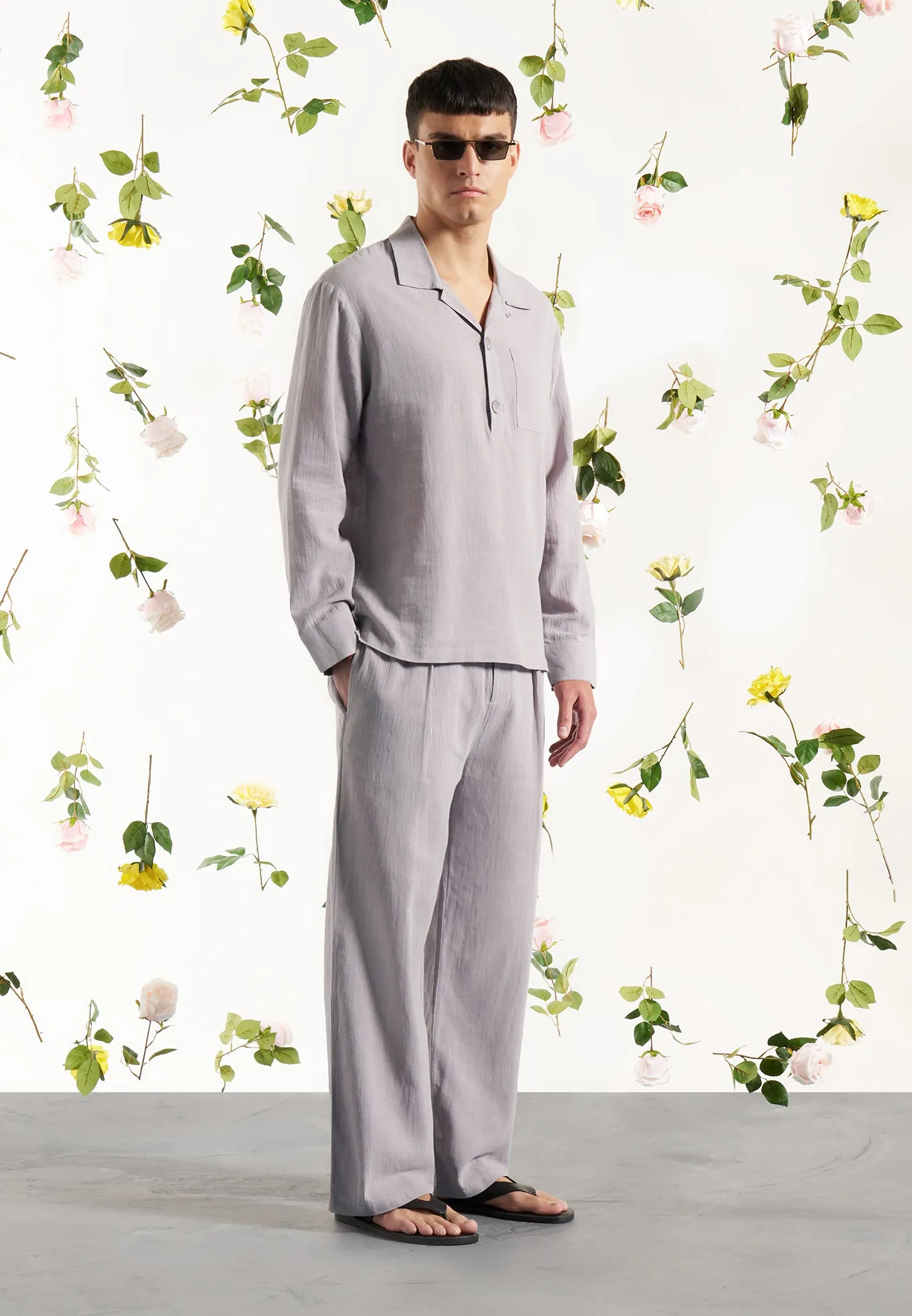 Crinkled Linen Trousers - Grey sold by Maniere De Voir product image thumbnail 3