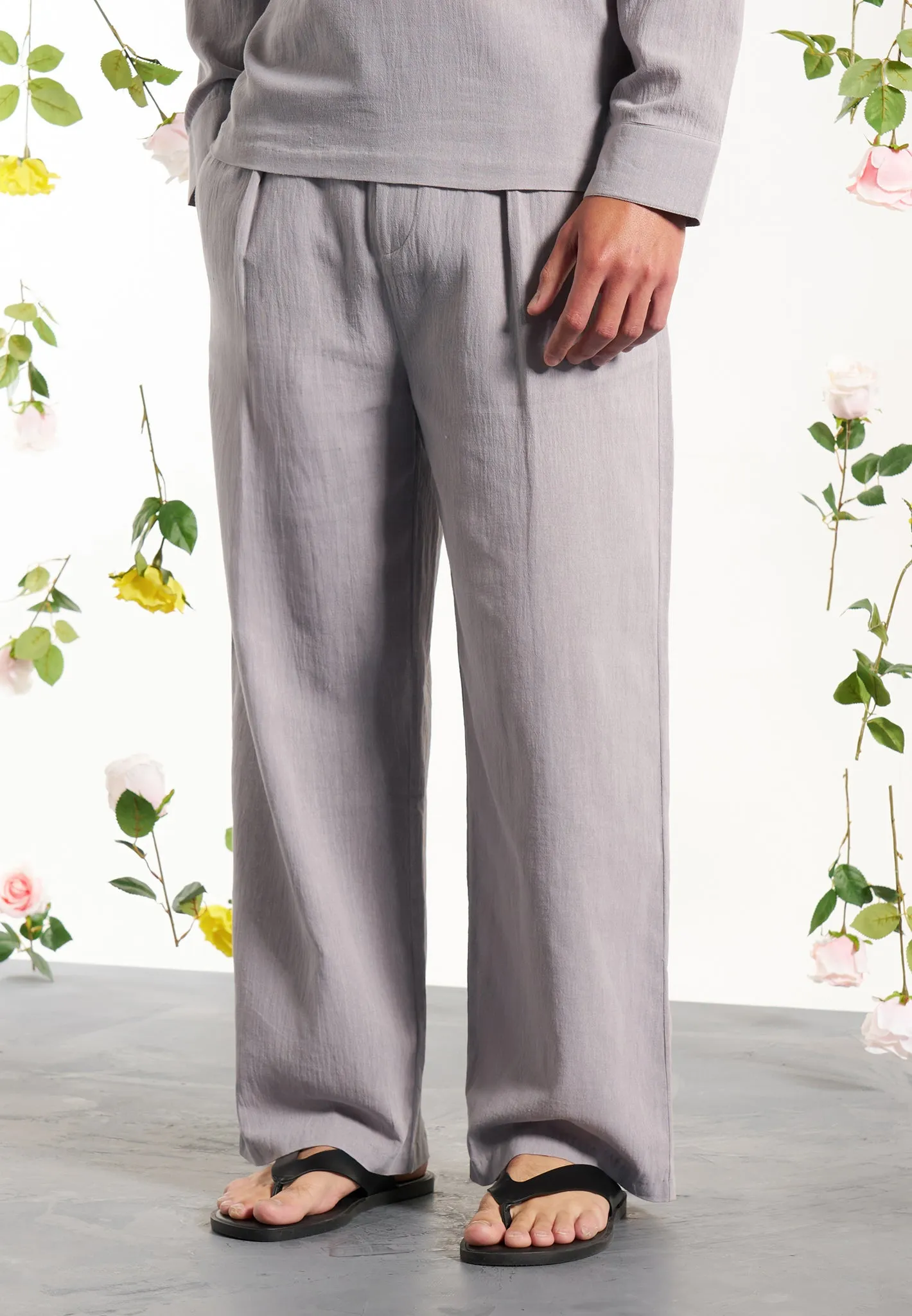 Crinkled Linen Trousers - Grey sold by Maniere De Voir product image thumbnail 4