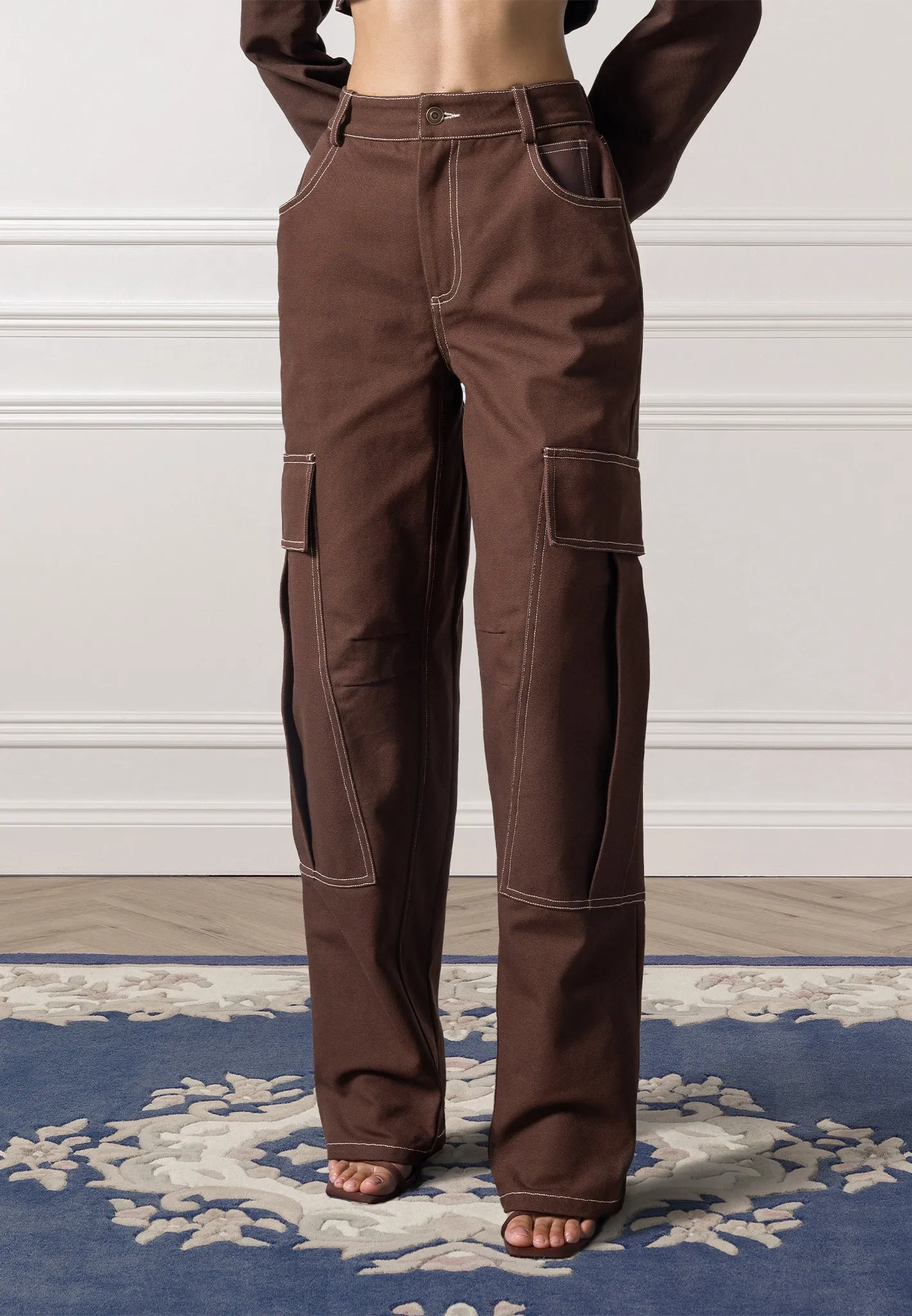 High Rise Drill Cargo Pants - Brown sold by Maniere De Voir
