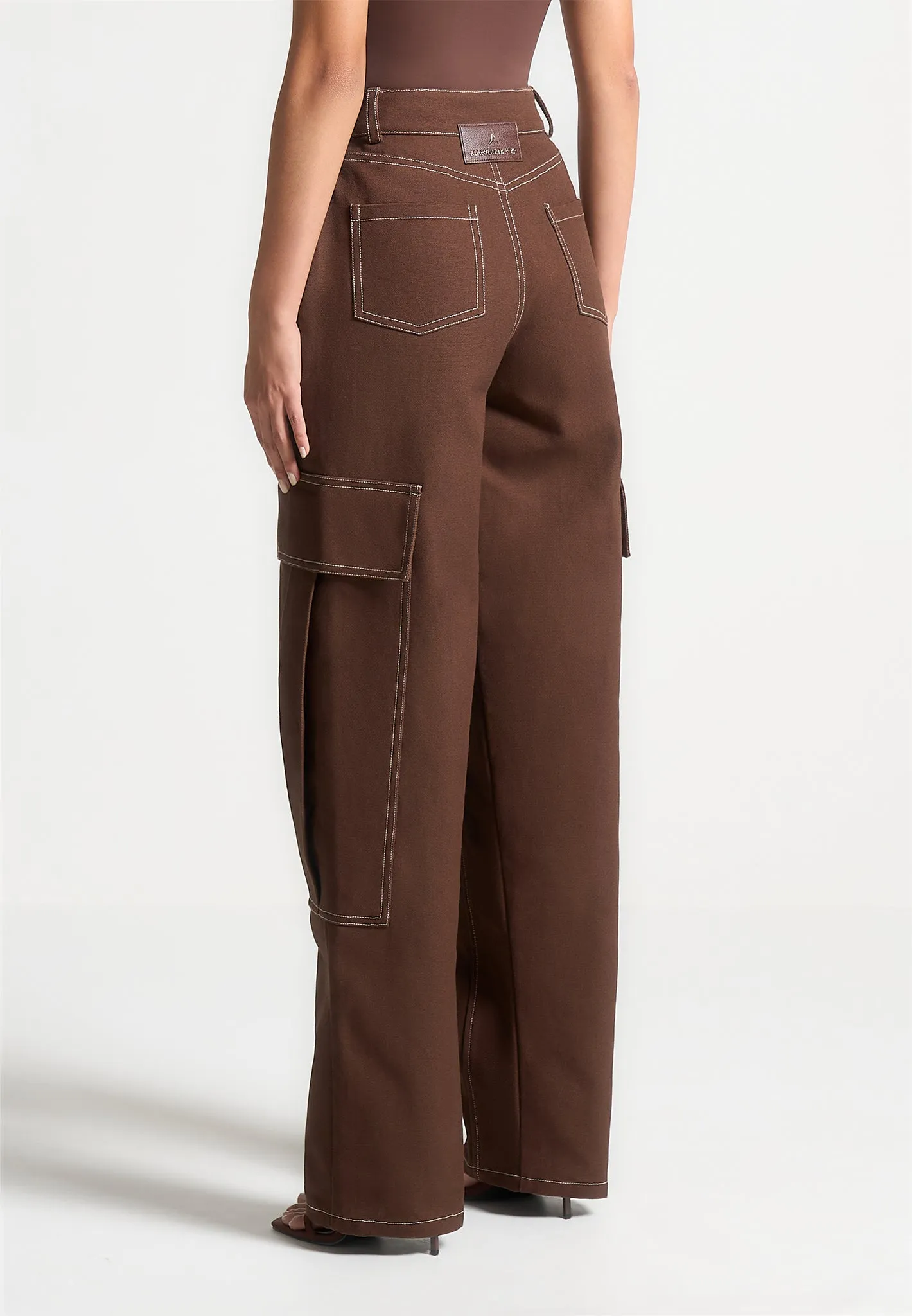 High Rise Drill Cargo Pants - Brown sold by Maniere De Voir product image thumbnail 4