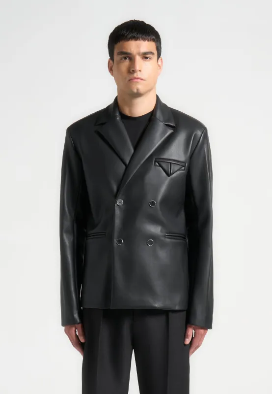 Didier - Double Breasted Leather Suit Jacket - Black sold by Maniere De Voir