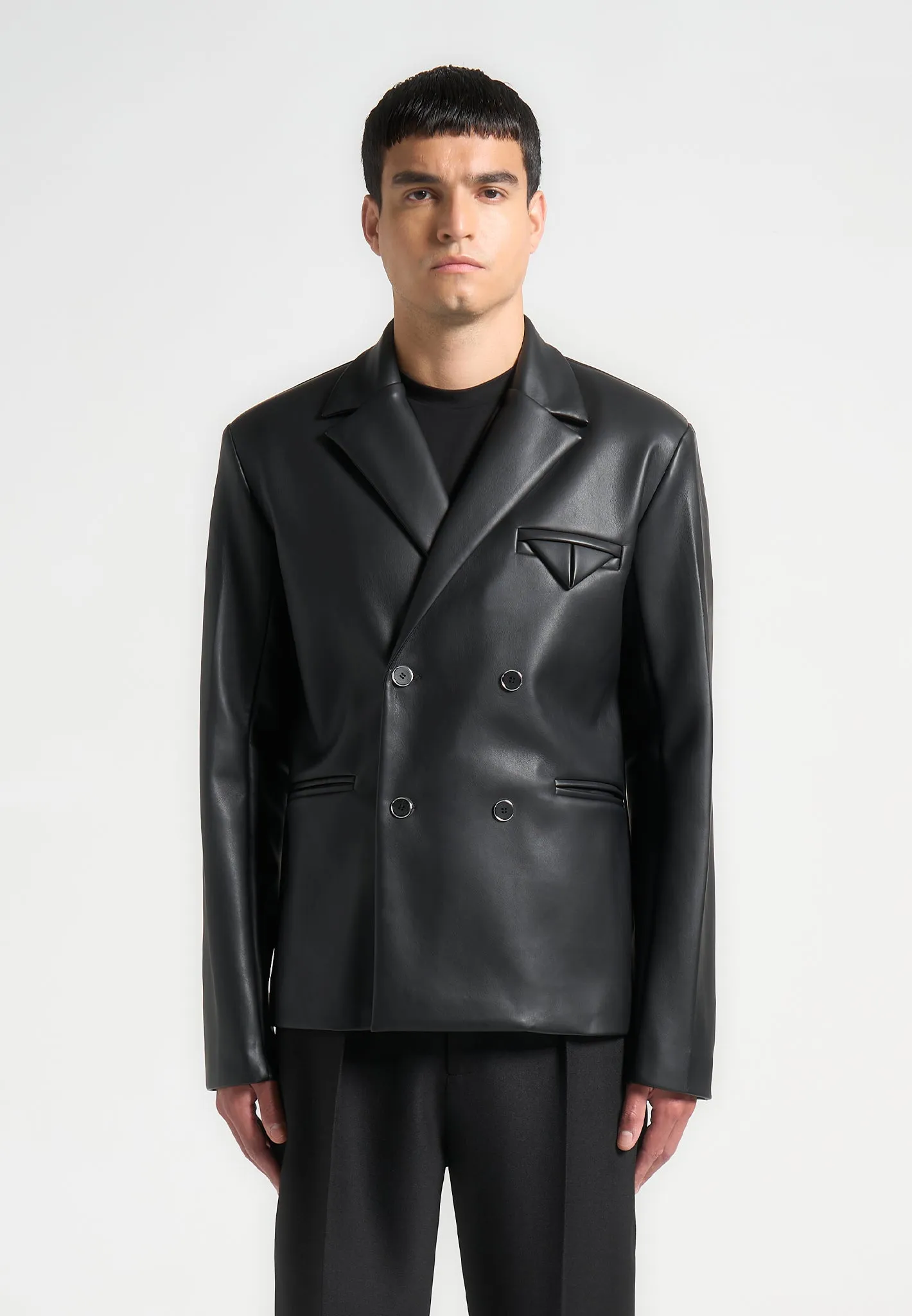 Didier - Double Breasted Leather Suit Jacket - Black sold by Maniere De Voir