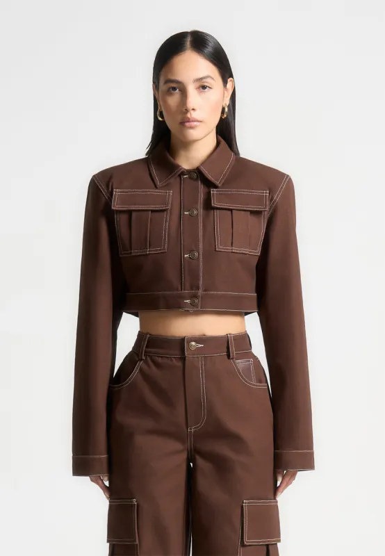Wide Shoulder Drill Jacket - Brown sold by Maniere De Voir