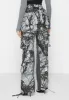 Mid Rise Camo and Denim Cargo Pants - Grey sold by Maniere De Voir