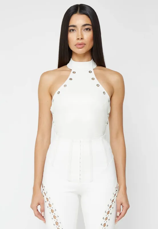 Leather Lace Up Halterneck Bodysuit - White sold by Maniere De Voir