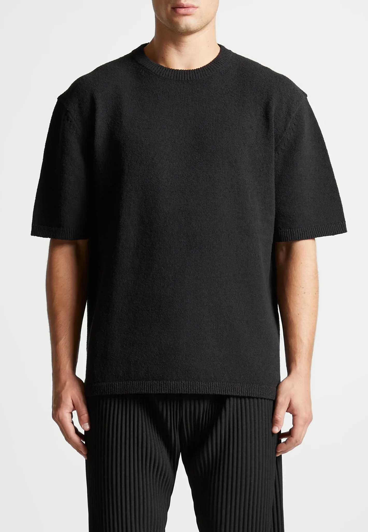 Boucle Knit Oversized Fit T-Shirt - Black sold by Maniere De Voir product image thumbnail 4