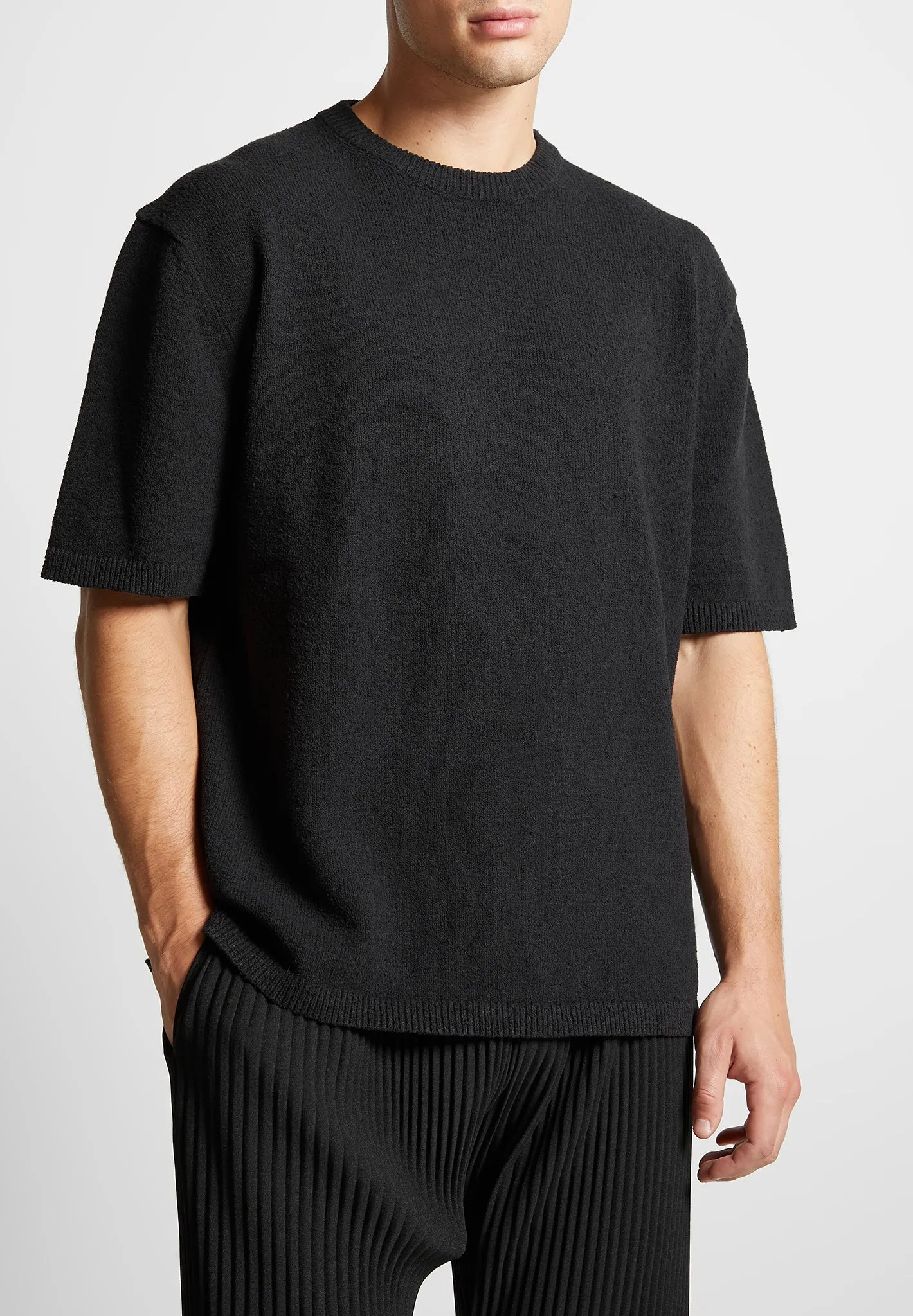 Boucle Knit Oversized Fit T-Shirt - Black sold by Maniere De Voir product image thumbnail 3