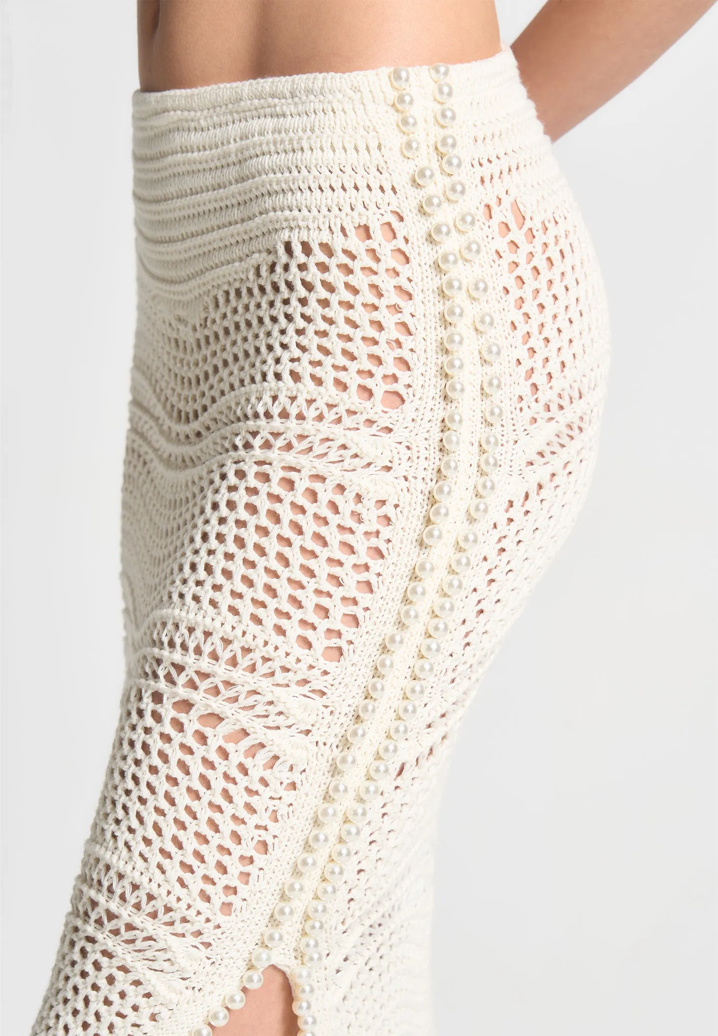 Pearl Applique Crochet Maxi Skirt - Cream sold by Maniere De Voir product image thumbnail 3