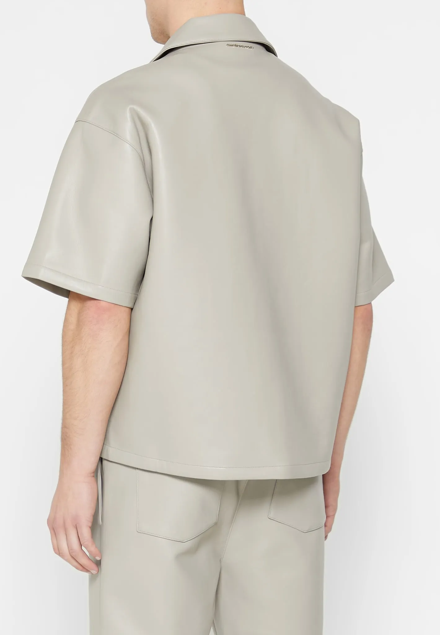 Boxy Vegan Leather Revere Shirt - Stone | Parallel