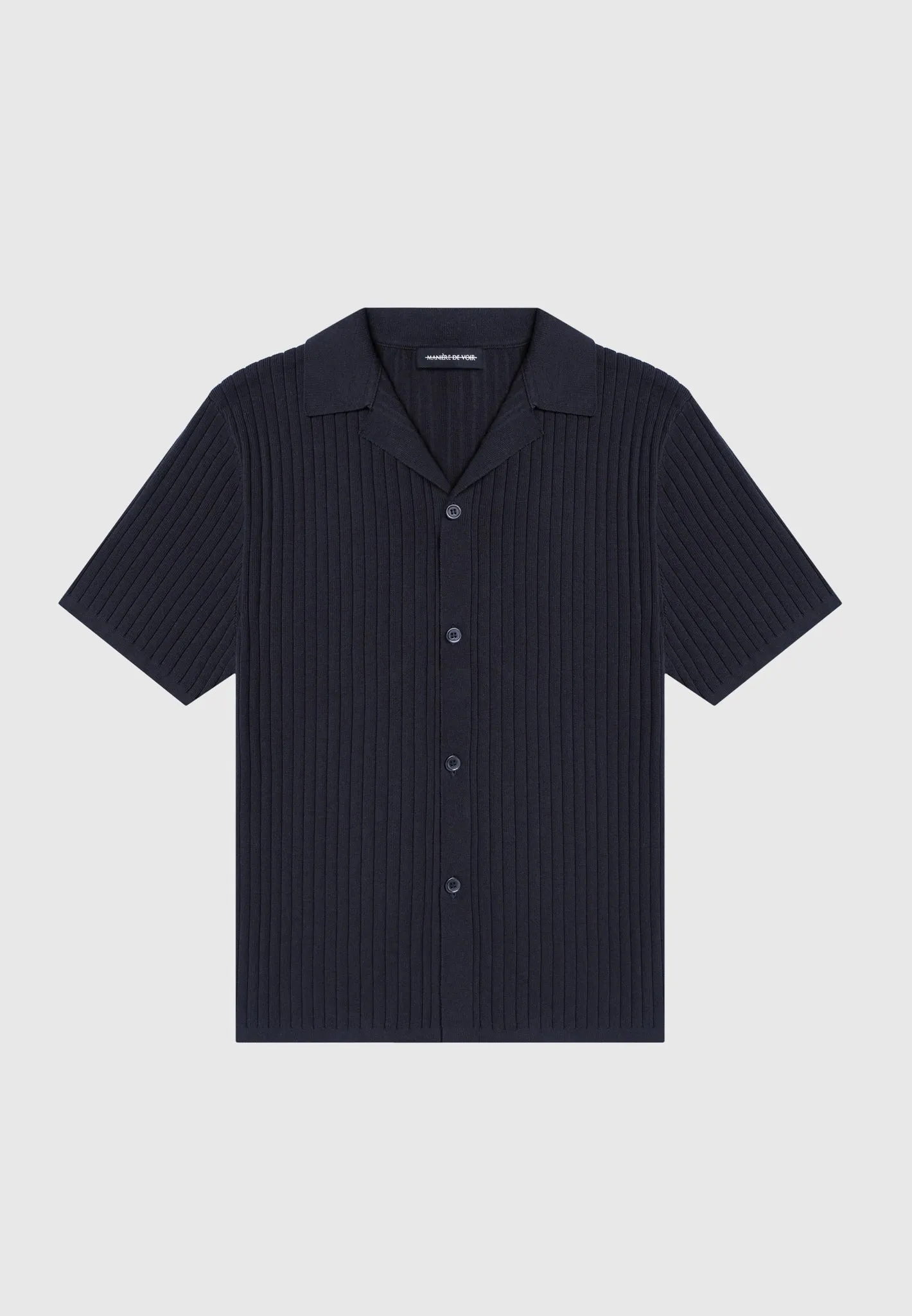 Ribbed Knit Revere Shirt - Navy sold by Maniere De Voir product image thumbnail 2