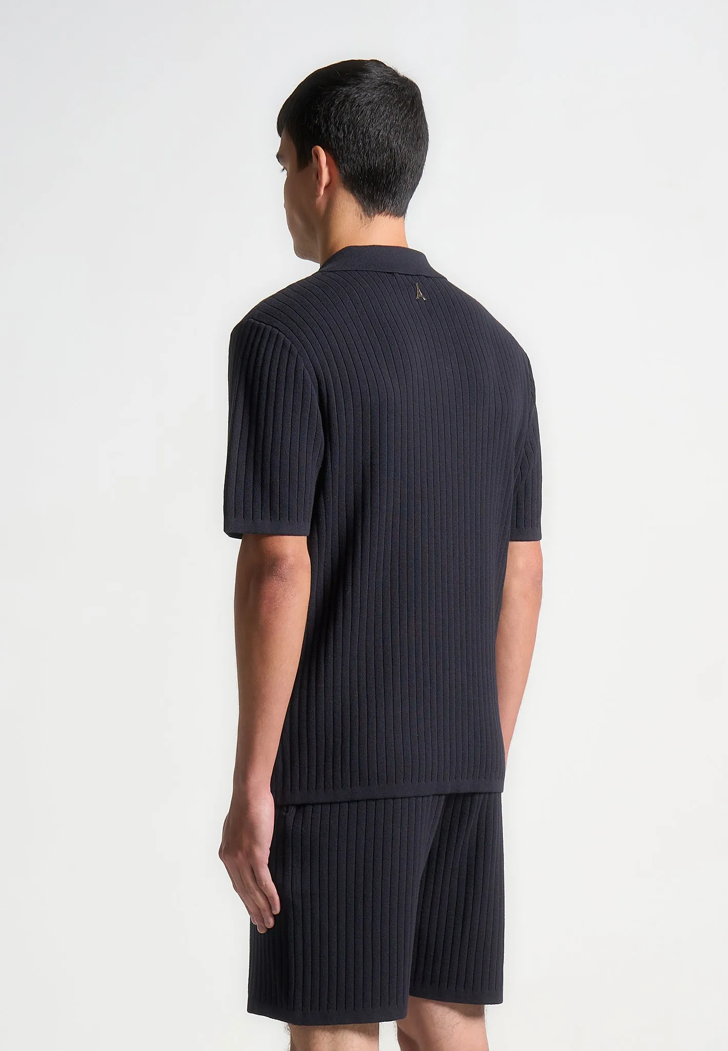Ribbed Knit Revere Shirt - Navy sold by Maniere De Voir product image thumbnail 4
