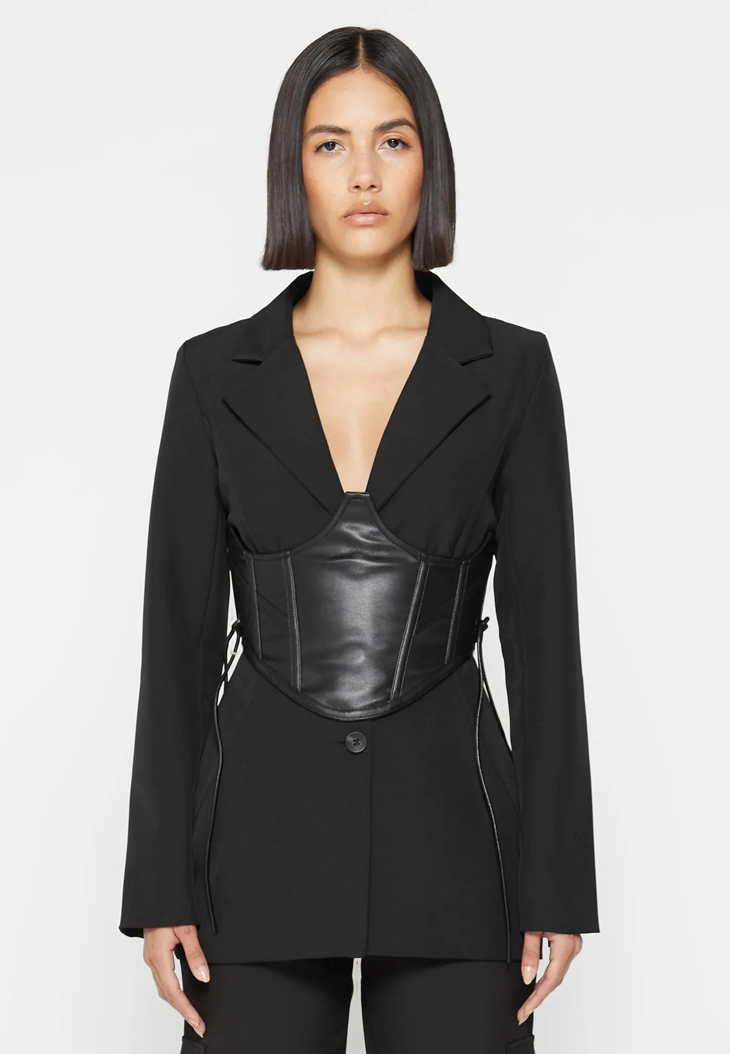 Blazer with Leather Corset - Black sold by Maniere De Voir