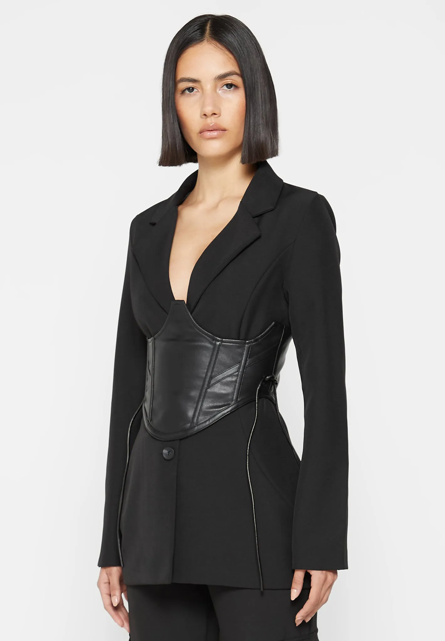 Blazer with Leather Corset - Black sold by Maniere De Voir product image thumbnail 3