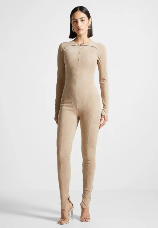 Vegan Suede Jumpsuit - Beige sold by Maniere De Voir