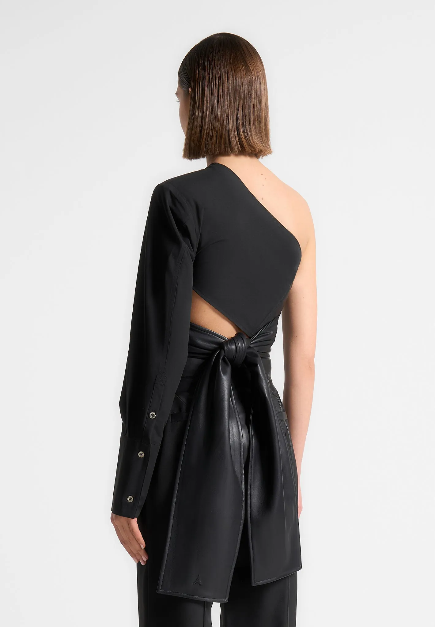 Coralie - One Sleeve Leather Wrap Top - Black sold by Maniere De Voir product image thumbnail 4
